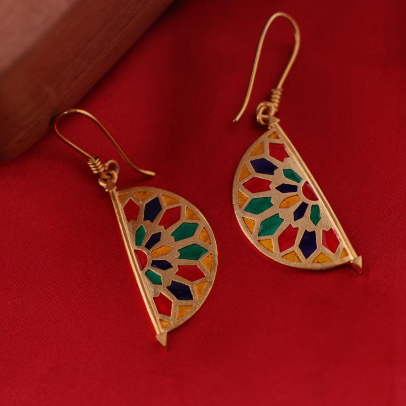 Meenakari Embedded Door Header Style Hook Earrings