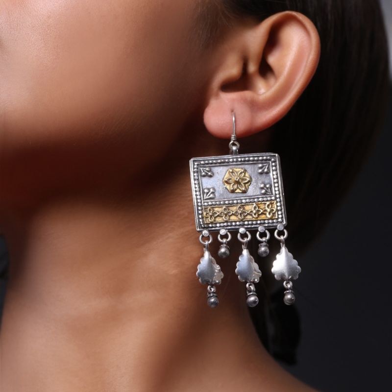 Spring Blossom Oxidized Silver Hook Earrings