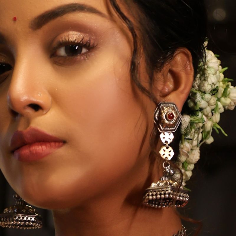 Elegant Oxidized Silver Jhumka Earrings
