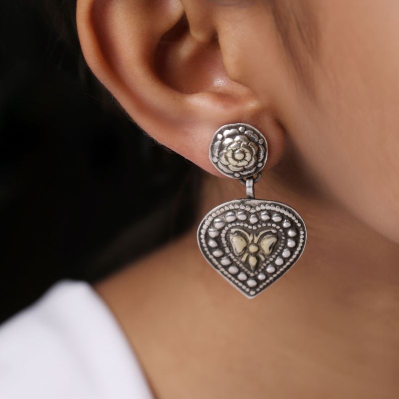 Impressive Love Oxidized Silver Earrings