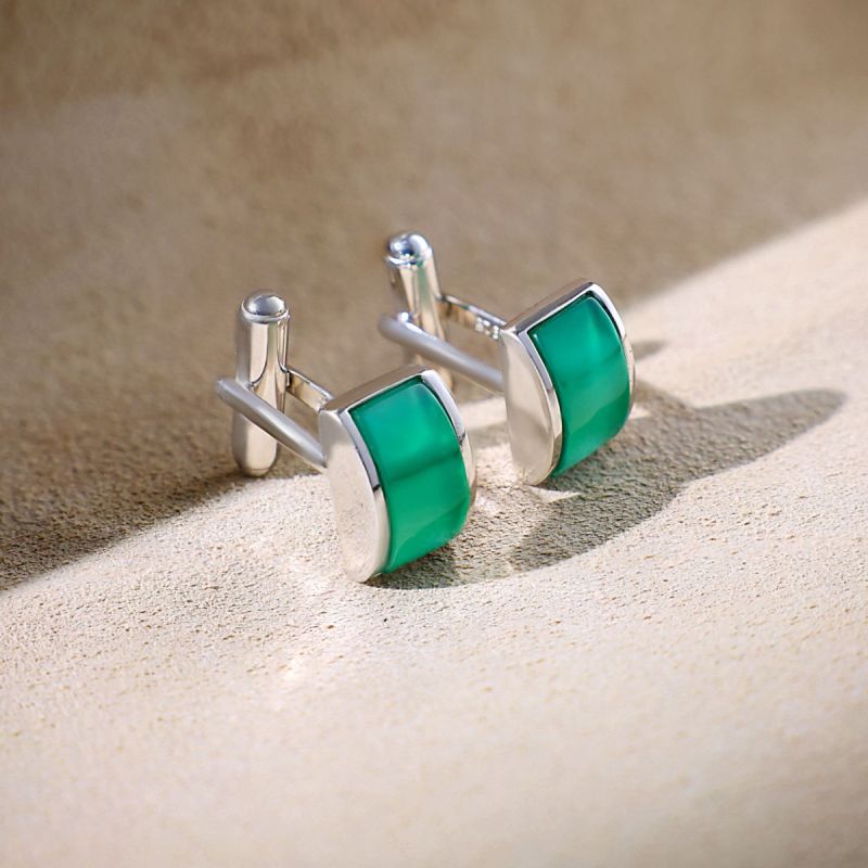 Verdant Charm Men Silver Cufflinks
