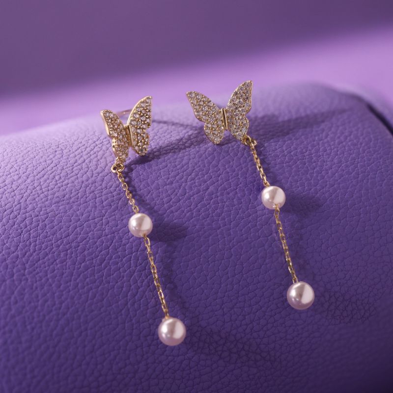 Winged Wonder Silver Long Earrings