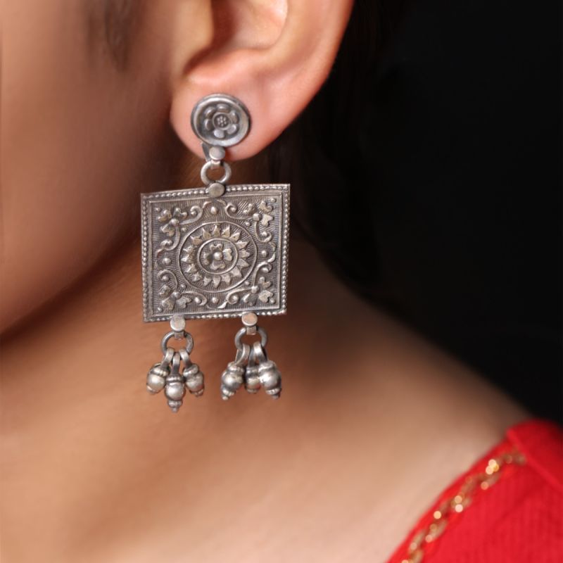 Floral Fashion Silver Oxidized Earrings