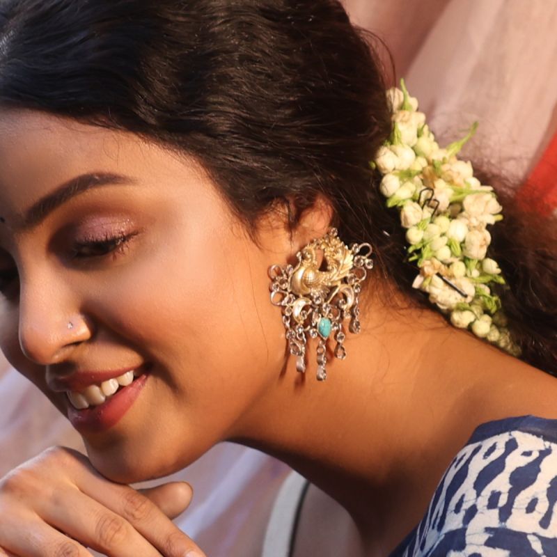 Mayurakhi Oxidized Silver Earrings