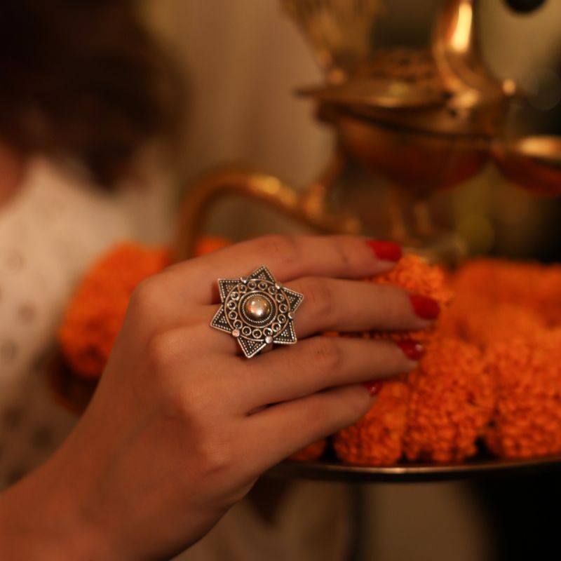 Majestic Sun Oxidized Silver Ring