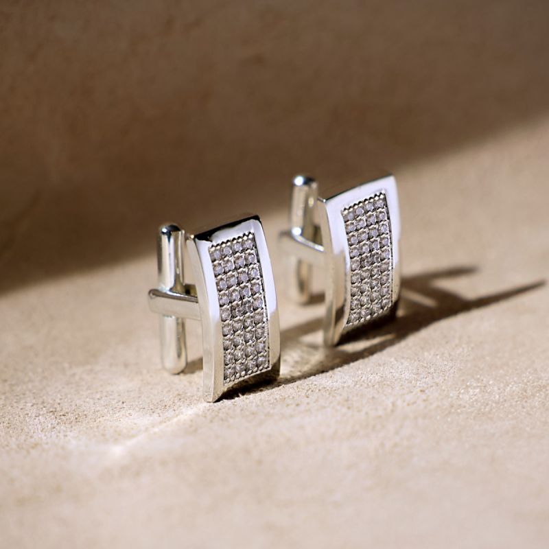 Moonlit Shimmer Men Silver Cufflinks