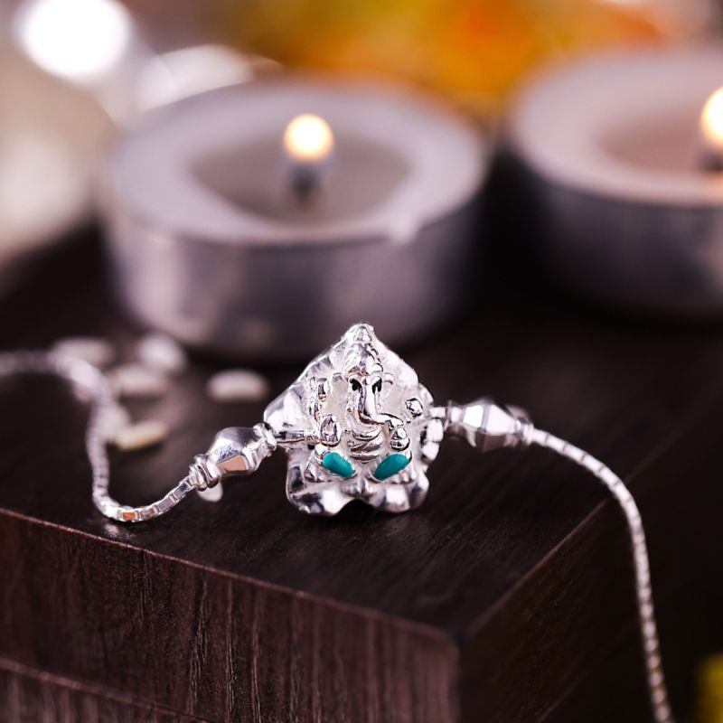 Blessed Ganapati Silver Rakhi
