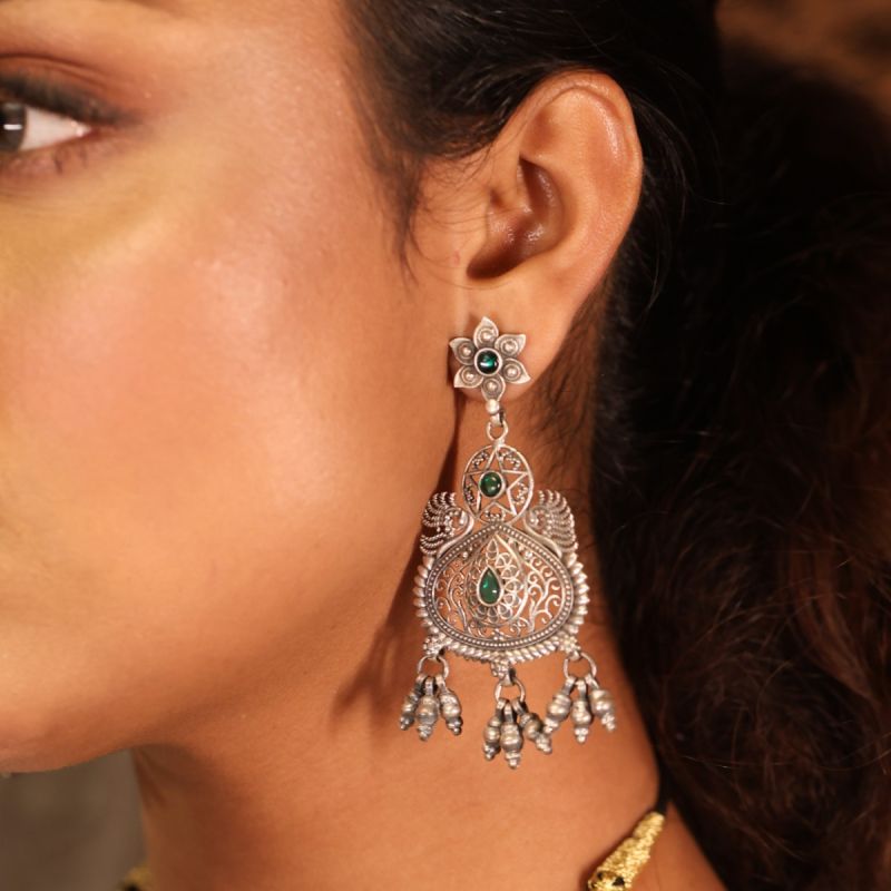 Floral Decor Silver Danglers