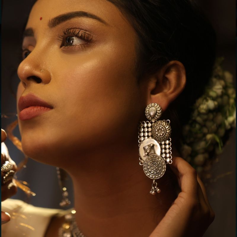 Eternal Blossom Oxidized Silver Danglers