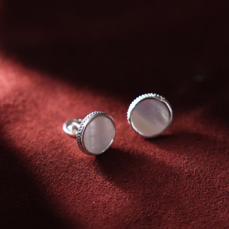 Distinguished Mother-Of-Pearl Men Silver Cufflinks